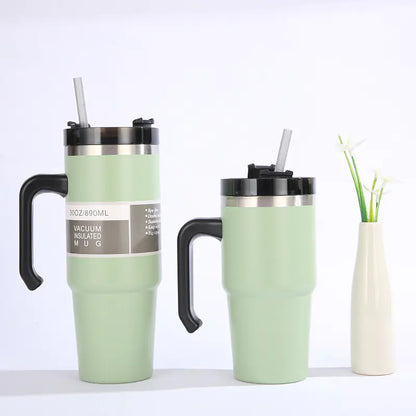 30oz Insulated Travel Mug with Handle and Straw