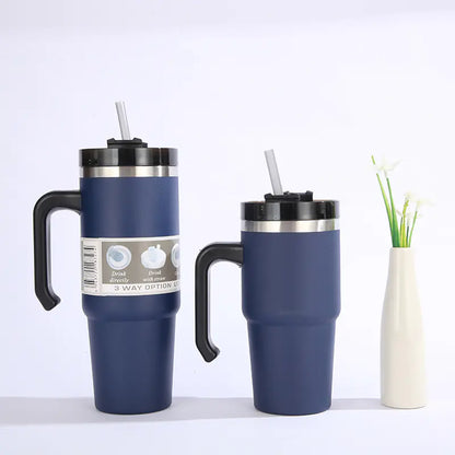 30oz Insulated Travel Mug with Handle and Straw