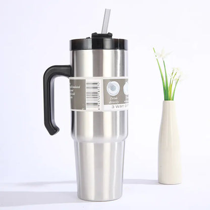 30oz Insulated Travel Mug with Handle and Straw