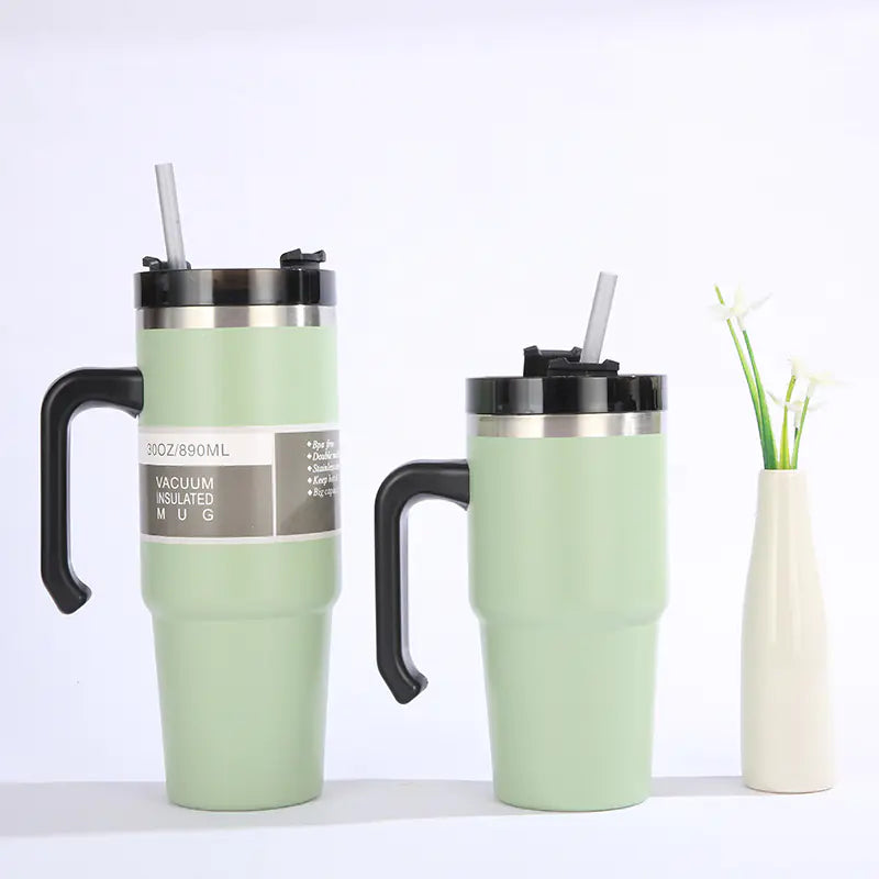30oz Insulated Travel Mug with Handle and Straw