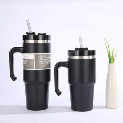 30oz Insulated Travel Mug with Handle and Straw