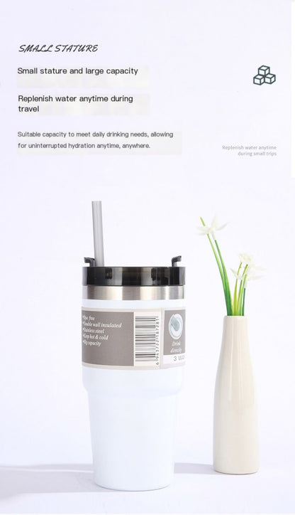 30oz Insulated Travel Mug with Handle and Straw