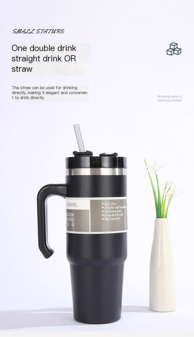 30oz Insulated Travel Mug with Handle and Straw