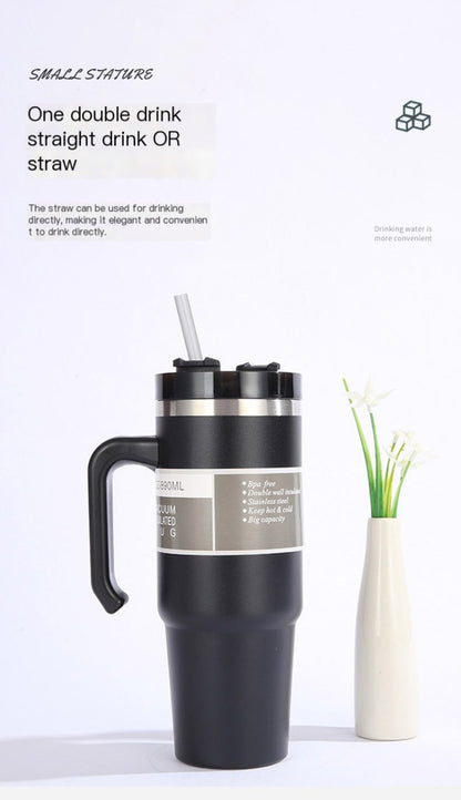 30oz Insulated Travel Mug with Handle and Straw