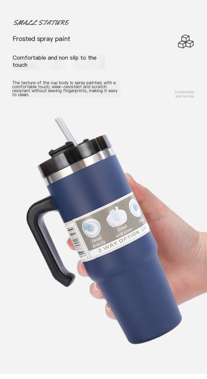 30oz Insulated Travel Mug with Handle and Straw