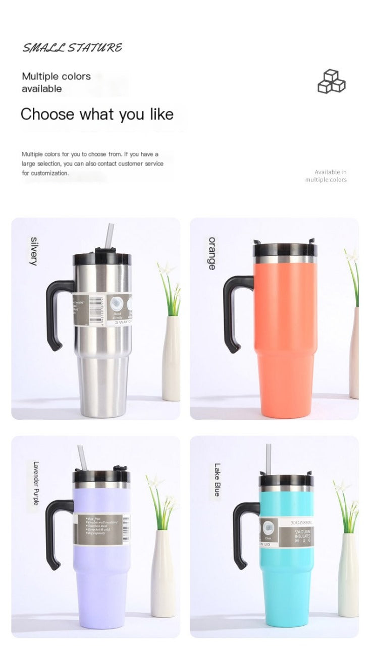 30oz Insulated Travel Mug with Handle and Straw