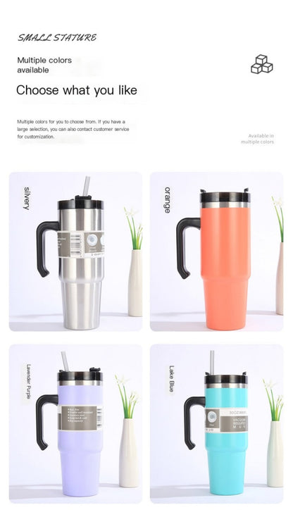 30oz Insulated Travel Mug with Handle and Straw