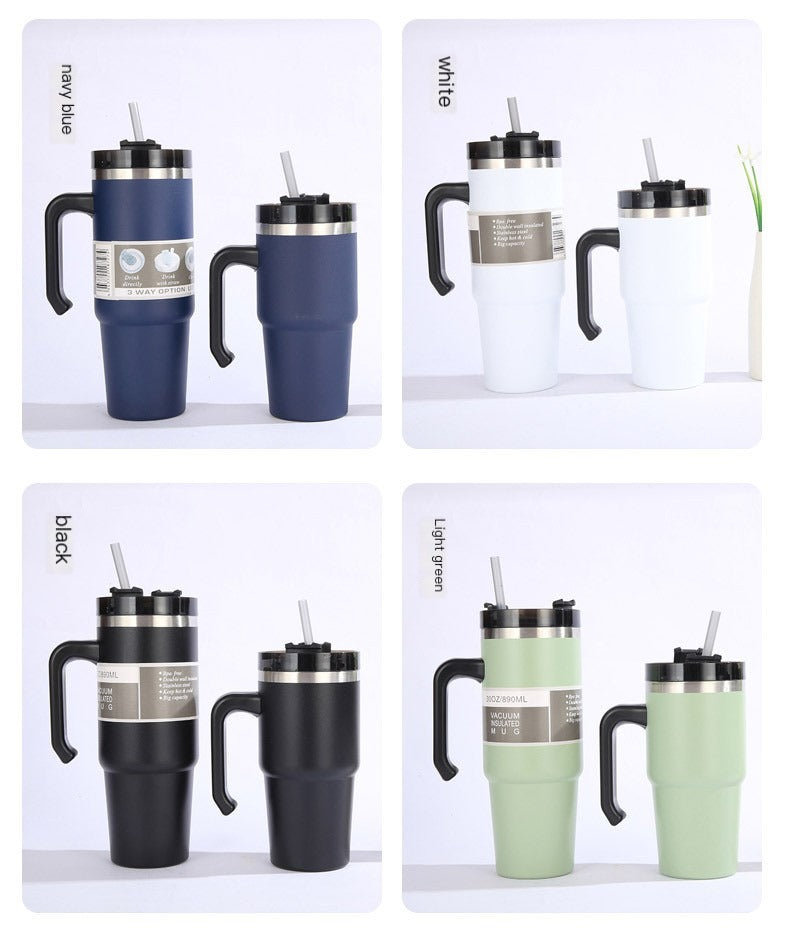 30oz Insulated Travel Mug with Handle and Straw