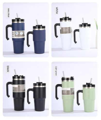30oz Insulated Travel Mug with Handle and Straw