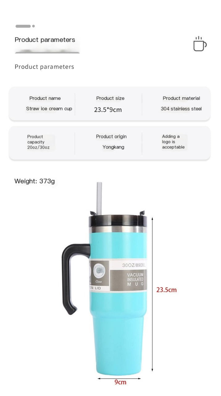 30oz Insulated Travel Mug with Handle and Straw