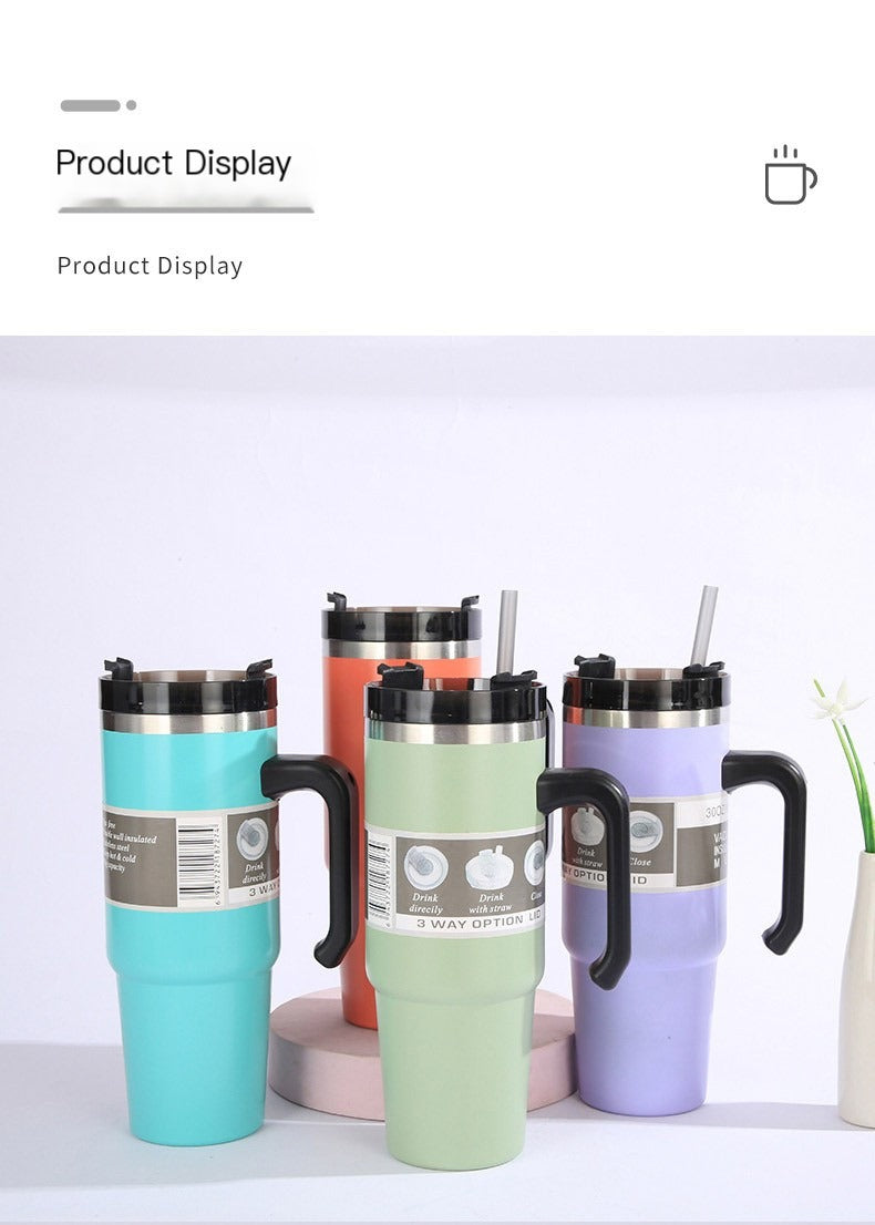 30oz Insulated Travel Mug with Handle and Straw
