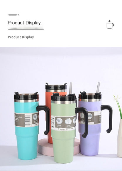 30oz Insulated Travel Mug with Handle and Straw