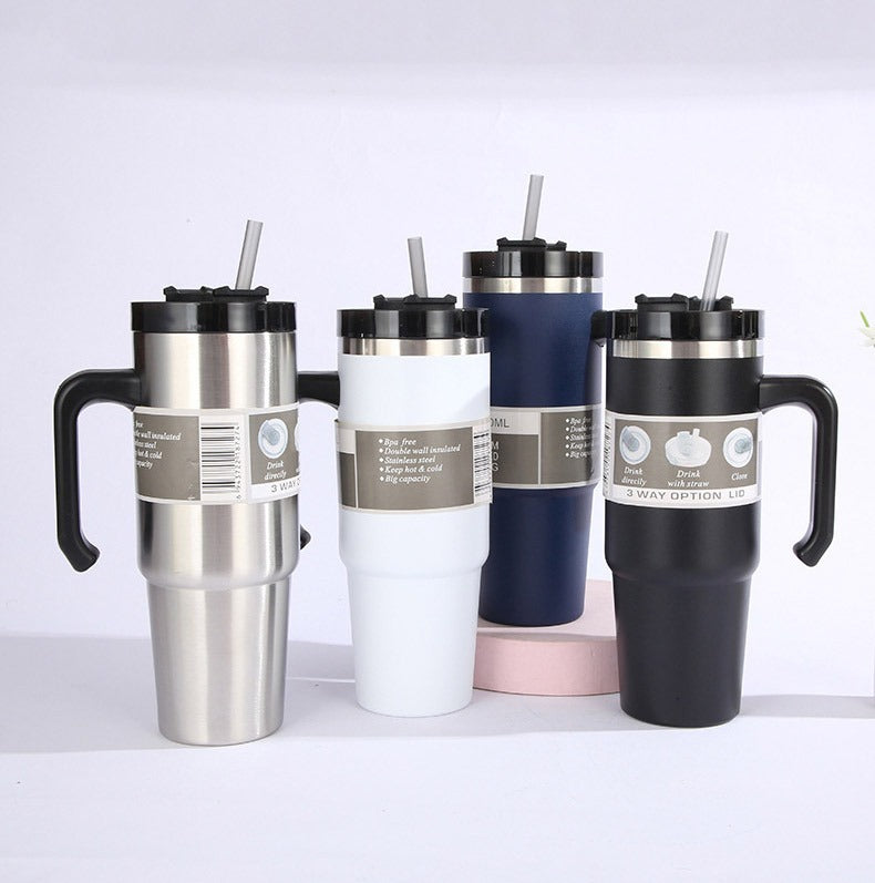 30oz Insulated Travel Mug with Handle and Straw