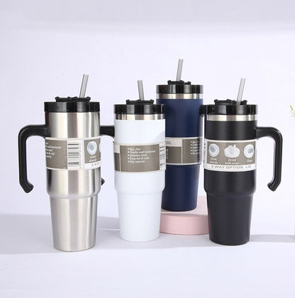 30oz Insulated Travel Mug with Handle and Straw