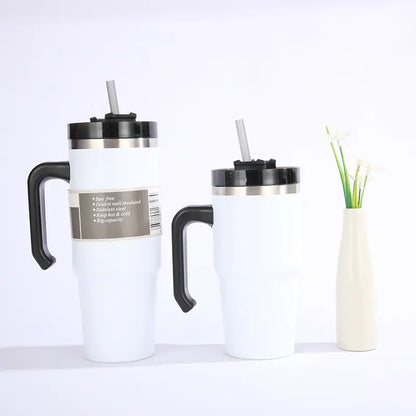 30oz Insulated Travel Mug with Handle and Straw