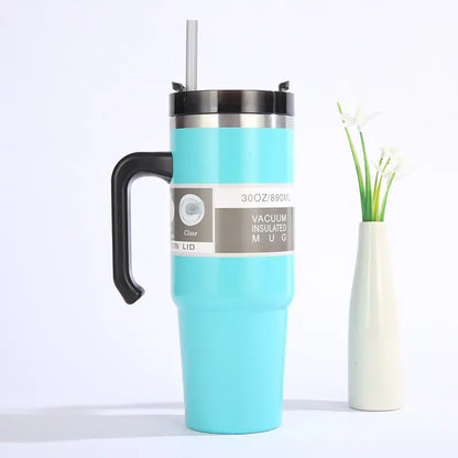 30oz Insulated Travel Mug with Handle and Straw