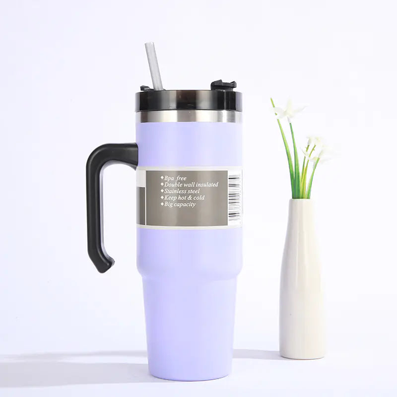 30oz Insulated Travel Mug with Handle and Straw