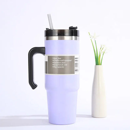 30oz Insulated Travel Mug with Handle and Straw